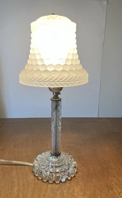 frosted glass boudoir table lamp art deco vintage works base & shade old - Image 1 of 4