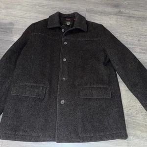 J Crew Italian Wool Button Up pea coat Men's Size L Dark Gray Quilted Lining - Picture 1 of 5