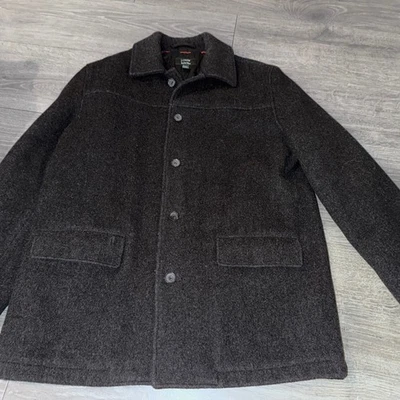J Crew Italian Wool Button Up pea coat Men's Size L Dark Gray Quilted Lining - Image 1 of 4