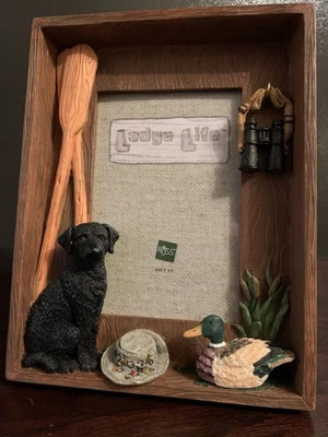 VTG. NIB. Russ, Lodge Life Hand painted Shadow Box Frame 4”X 6” Dog & Binocular - Image 1 of 4
