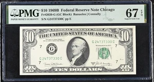 1969B $10 Federal Reserve Note Fr-2020-G Chicago PMG67 Superb Gem PPQ - Picture 1 of 2