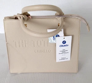 Chinllo Cream Tote Bag Womens Top Handle Stachel Purse Handbag W Shoulder Strap - Picture 1 of 8
