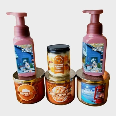 BBW Pumpkin Pie/Caramel Pumpkin Swirl/Toasted S'mores 6PC Candles & Soap Set NEW - Image 1 of 4