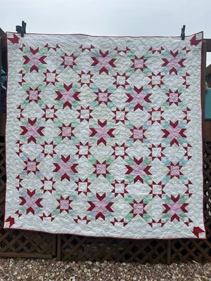 "Colcha Starlight en rosa, rojo, azul verdoso y blanco nueva hecha a mano 85"" tamaño queen" Foto 1 de 4