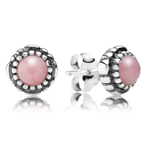 GENUINE PANDORA OCTOBER PINK OPAL BIRTHSTONE SILVER STUD EARRINGS 290543POP - Picture 1 of 4