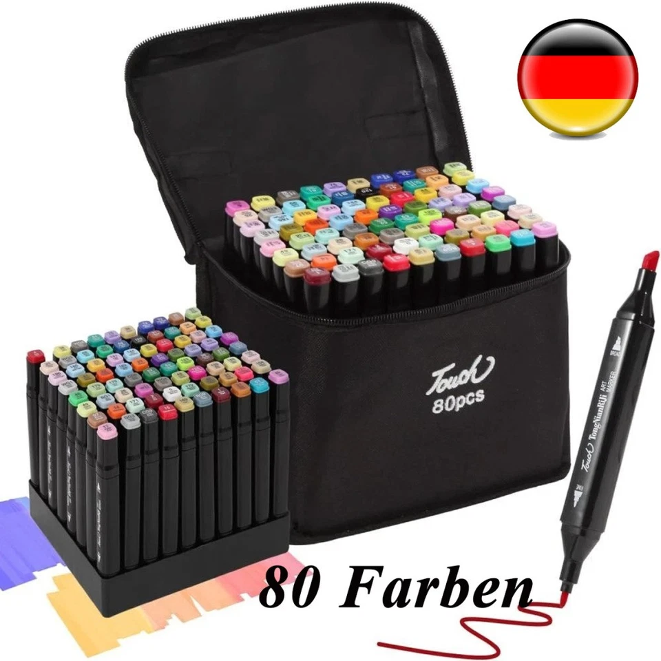 TOUCH YOUCH YOUCH 80 Farben Marker Stifte Set mit Doppelköpfiger, Alkoholmarker Set für Manga Neu