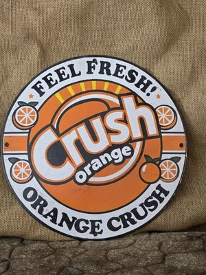 LETRERO DE GASOLINERA PORCELANA FRESCA ORANGE CRUSH FEEL AÑOS 50 VINTAGE 12" Foto 1 de 4