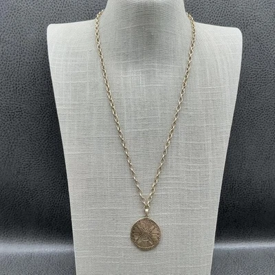 Banana Republic Necklace Gold Tone Medallion Pendant Lobster Clasp Boho Coin 22" - Image 1 of 4
