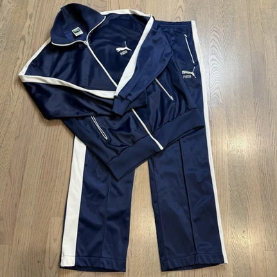 Chándal Puma de nailon brillante vintage años 80 para hombre talla M azul marino y blanco Foto 1 de 4