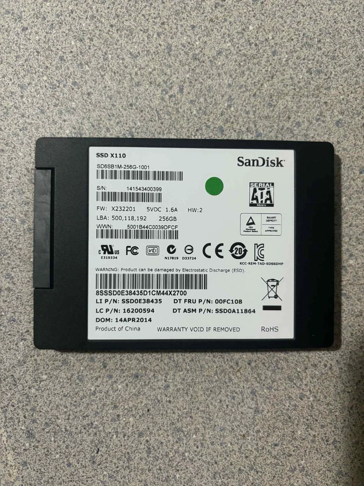 Misc. 256gb SSD 2.5" SATA lll Hard Drive for Laptop/PC Win 11 Pro Pre-installed - Image 1 of 2