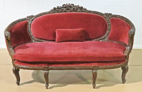 Carved Walnut French Rams Head Louis XVI Settee Canape Sofa Circa 1920 Cover