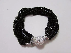 HANDMADE SWAROVSKI QUALITY BLACK CRYSTAL BRACELET MULTI STRAND MAGNET - Picture 1 of 7