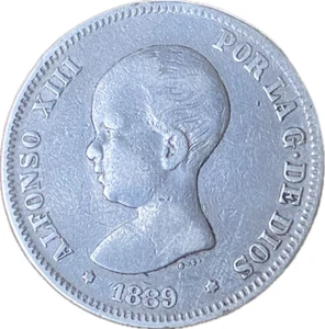España: Alfonso XIII 2 Pesetas 1889 *18*89 - Imagen 1 de 4