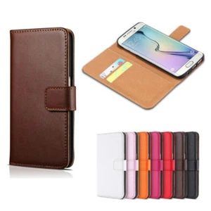 Genuine Leather Flip Wallet Case Card Cover For Samsung Galaxy S6 S7 S8 S9 Plus - Picture 1 of 26