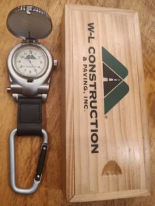W-L Construction Watch Key Chain Belt Clip, Wooden Box Advertisement **Read All - Picture 1 of 15