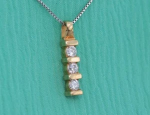 1/4 CT Round Cut Moissanite 3-Stones Bar Pendant Necklace 14K Yellow Gold Plated - Picture 1 of 5