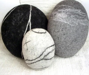 Set Of Three Wool Felted Pillows Sea Pebbles 13,17 and 19 inches - Picture 1 of 3