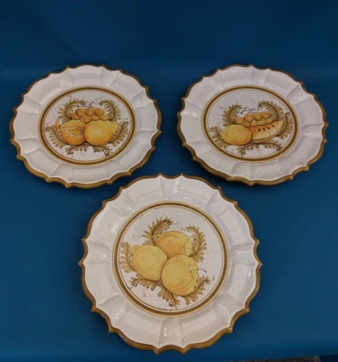 FRAPI Faenza Italia Ceramica Maiolica D'Arte SET DI 3 PIATTI D'APPENDERE FRUTTA! - Immagine 1 di 4