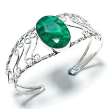 Emerald(Simulated) Gemstone 925 Sterling Silver Cuff Bracelet M468