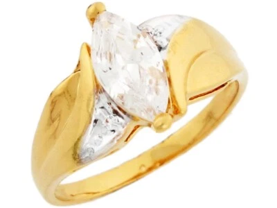 10k or 14k Yellow Gold Marquise CZ Engagement Ring with Round Cut Side Detail - Image 1 of 4