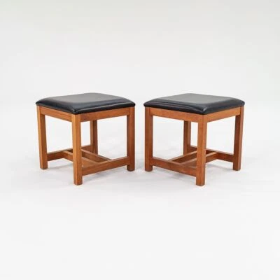 1990 Thomas Moser Mission Style Stool in Solid Cherry & Black Leather Sets Avail - Image 1 of 4