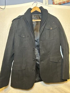 Express Men’s Faux Suede Black Layered Look Peacoat Zip Button Closure Size XL - Picture 1 of 6
