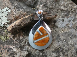 Tear Drop Handcrafted 925 Sterling Silver Apple Coral White Opal Pendant NEW L20 - Picture 1 of 8