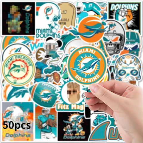 Miami Dolphins Waterproof Stickers Suitcase Laptop Water Bottle Stickers 50pcs Cover