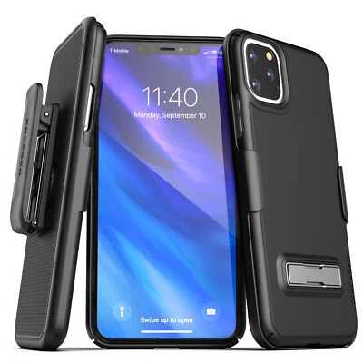 iPhone 11 / Pro Max Belt Clip Case w Kickstand Slim Thin Cover w Holster Black - Image 1 of 4