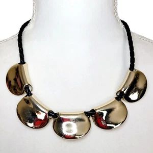 Lydell NYC Contemporary Necklace Black Leather Braided Cord Gold Tone Sliders - Picture 1 of 9
