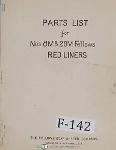 Fellows Parts List Nos 8M 20M Red Liners Machine Manual - Picture 1 of 2