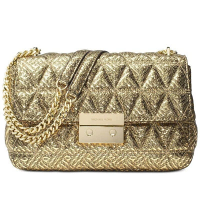Bolso de Hombro MICHAEL KORS Dorado Metálico Sloan Acolchado Pirámide Cadena Grande Foto 1 de 4