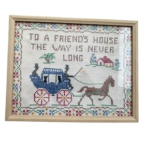 Vintage Cross Stitch Sampler Finished To a Friends House Framed Cottage - Picture 1 of 2