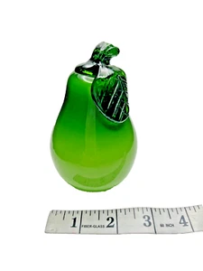 Hand Blown Glass Pear Figurine Fruit Paperweight Decor w/ Applied Leaf and Stem - Picture 1 of 7