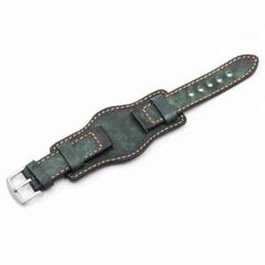 Vintage Leather Bund Strap 20mm 22mm 24mm Leather Cuff Watch Band Men's Bracelet - Picture 1 of 29