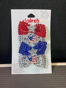 Claire's - 4th of July  - Set of 4 Shiny Red, White & Blue Patriotic Clips - New - Picture 1 of 3