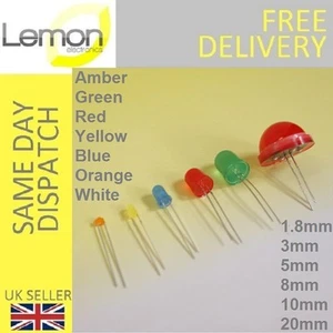 Diffused LED 1.8mm 3mm 5mm 8mm 10mm 20mm Red Blue White Green Yellow Orange - Picture 1 of 1