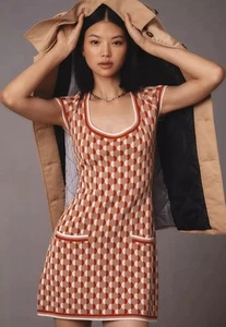 NWT Size Small - By Anthropologie Square-Neck Fit & Flare Sweater Mini Dress - Picture 1 of 11