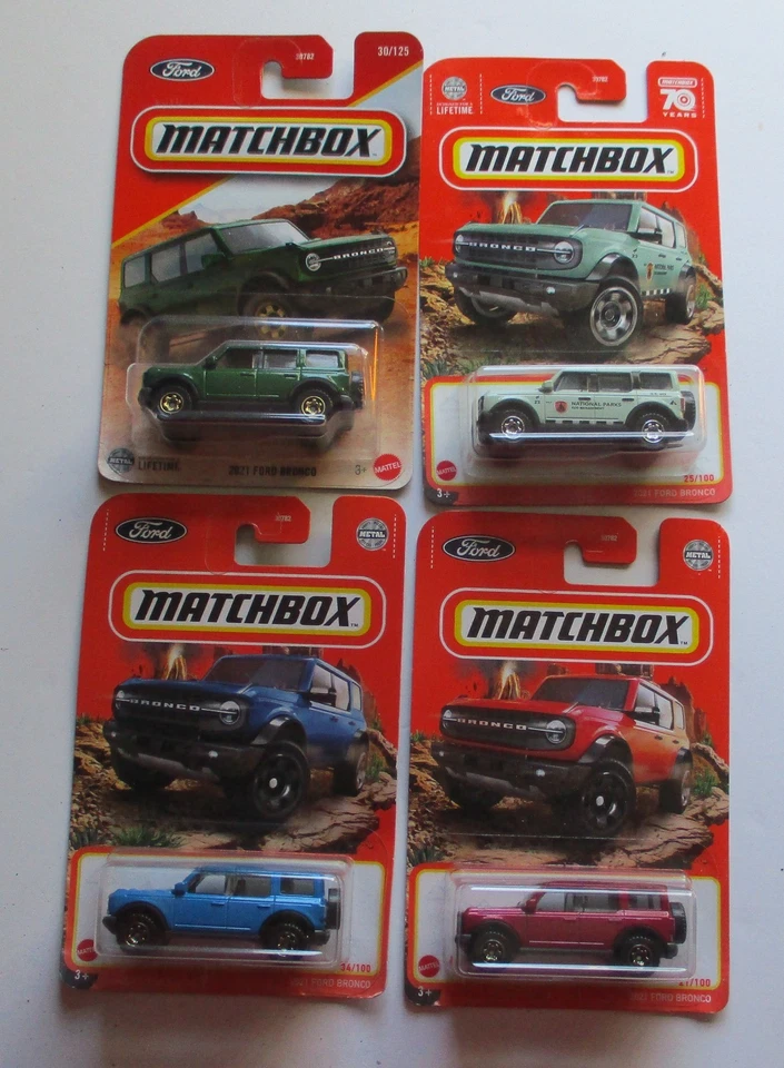ЛОТ ТОВАРОВ MATCHBOX ИЗ 4 2021 FORD BRONCO 4 ЦВЕТА - Изображение 1 из 1