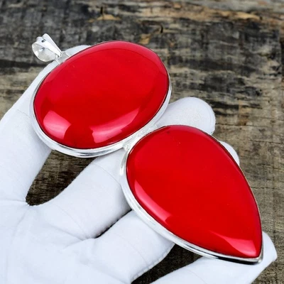 Naturale Corallo Rosso Gigante Misura Gemma Mano 925Sterling Argento Gioielli - Immagine 1 di 4