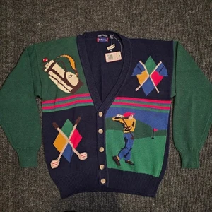 Vintage 90s New With Tags Mens L Hathaway V neck button up sweater  - Picture 1 of 3