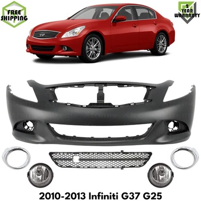 Front Bumper Cover Primed & Fog Lights Kit For 2010-2013 Infiniti G37 G25 Foto 1 de 4