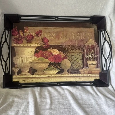 Jarrones Kathryn White Fleury de Paris Bandeja Madera y Metal Rosas Flores Firmados Foto 1 de 4