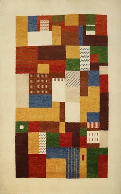 Modern Patchwork Area Rug 5x7 Hand-knotted with Bold Geometric Patterns - Image 1 of 4
