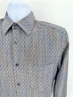 VTG Jhane Barnes Men's Medium Button Down Shirt Blue Orange Striped Cotton Foto 1 de 4