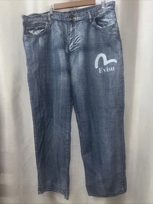 Pantalones de mezclilla Evisu Genes Y2K vintage holgados pierna ancha calce suelto estampado sol naciente 40 para hombre Foto 1 de 4