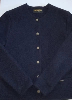 Vintage Geiger Austria Wool Cardigan Sweater Jacket Women's Size 44 Navy Blue - Image 1 of 3