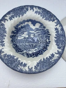 J & G Meakin Blue & White Merrie England Bowl Set Of 4 English Brownstone Scene - Picture 1 of 6