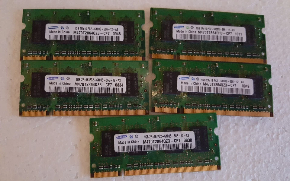 5X SAMSUNG 1GB 2Rx16 PC2-6400S-666 DDR2 RAM UK  200 pin Laptop Memory - Image 1 of 1