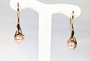 14K Gold Drop Pearl Earrings,1-1/4'' Long - Picture 1 of 6